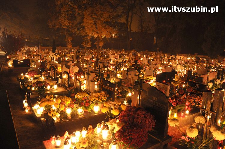 Nocny spacer po cmentarzu w blasku lampionów i księżyca