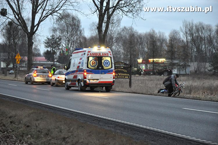 Potrącenie rowerzysty na krajowej piątce przed Kołaczkowem
