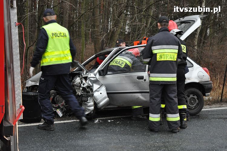 Wypadek dwóch samochodów osobowych i dzika - trzy osoby przewieziono do szpitala