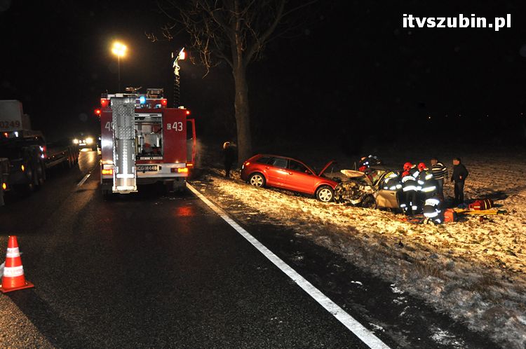 Wypadek na krajowej piątce między Wąsoszem a Dąbrówką Słupską
