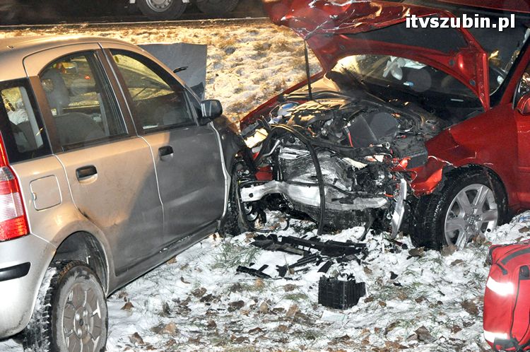 Wypadek na krajowej piątce między Wąsoszem a Dąbrówką Słupską