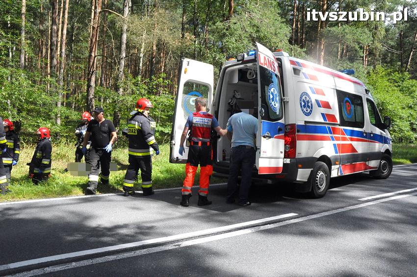 Tragiczny w skutkach wypadek na trasie Szubin - Łabiszyn. Śmierć na miejscu poniósł motocyklista