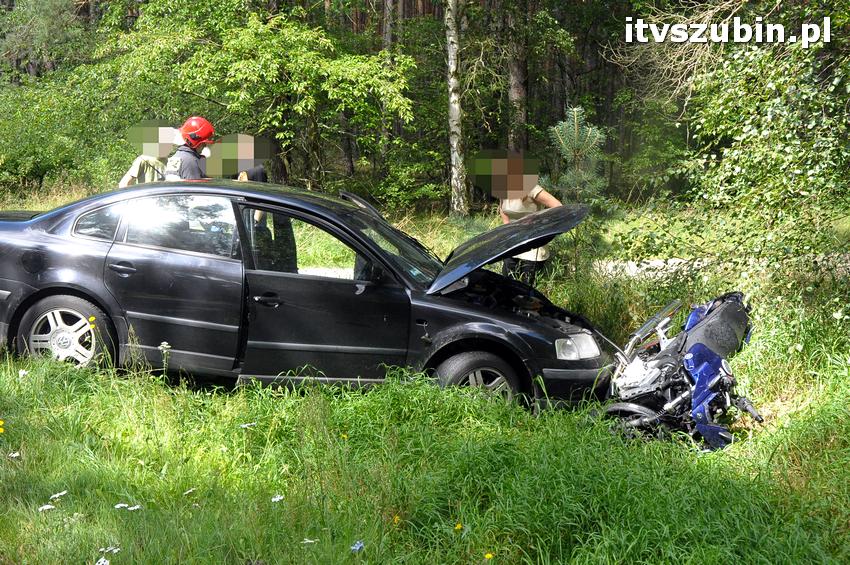 Tragiczny w skutkach wypadek na trasie Szubin - Łabiszyn. Śmierć na miejscu poniósł motocyklista