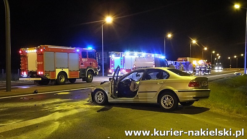 Nocne zderzenie samochodów na obwodnicy Nakła nad Notecią