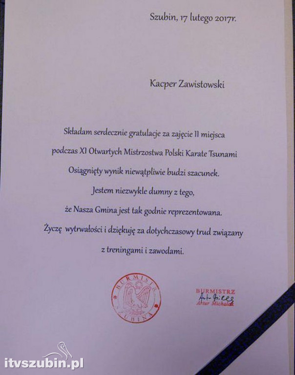 Mały Wielki Mistrz z wizytą u Burmistrza Szubina