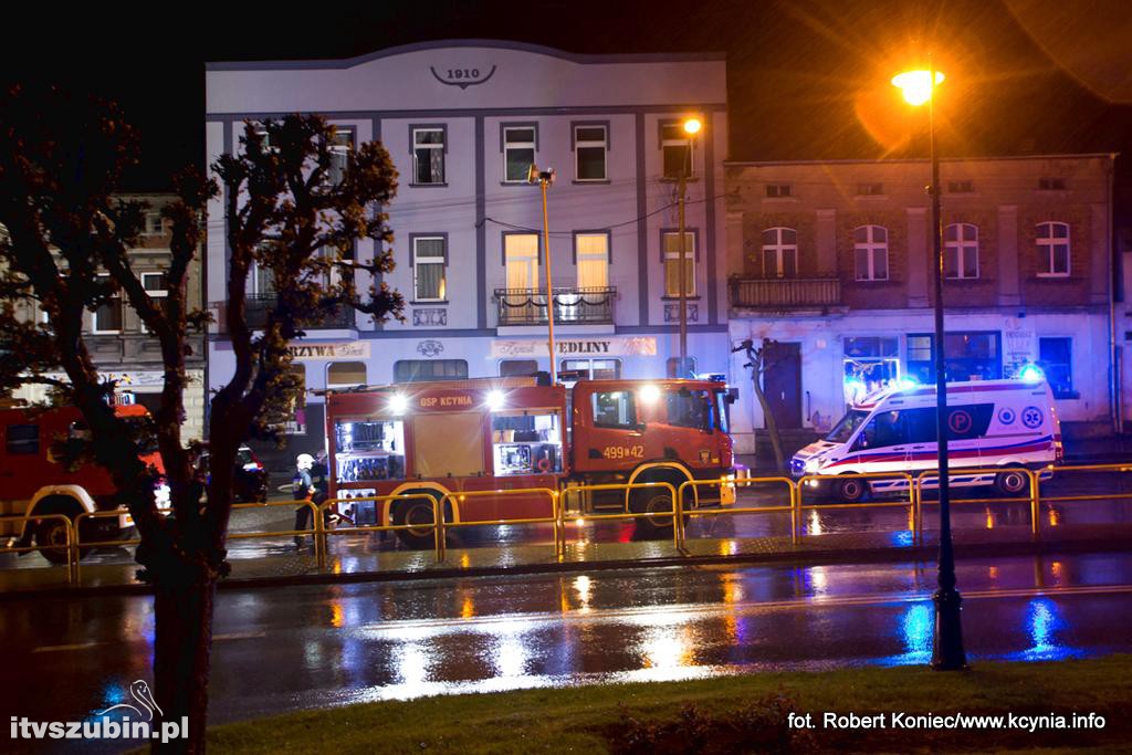 Nocny pożar kamienicy w Kcyni