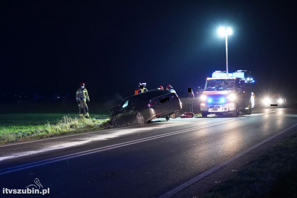 Groźnie wyglądająca kolizja osobówki ze zwierzyną leśną