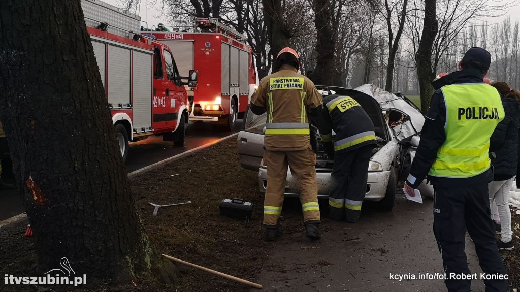 Uderzyła w drzewo na ul. Poznańskiej w Kcyni