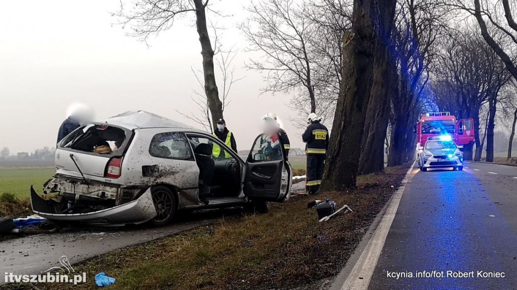 Uderzyła w drzewo na ul. Poznańskiej w Kcyni