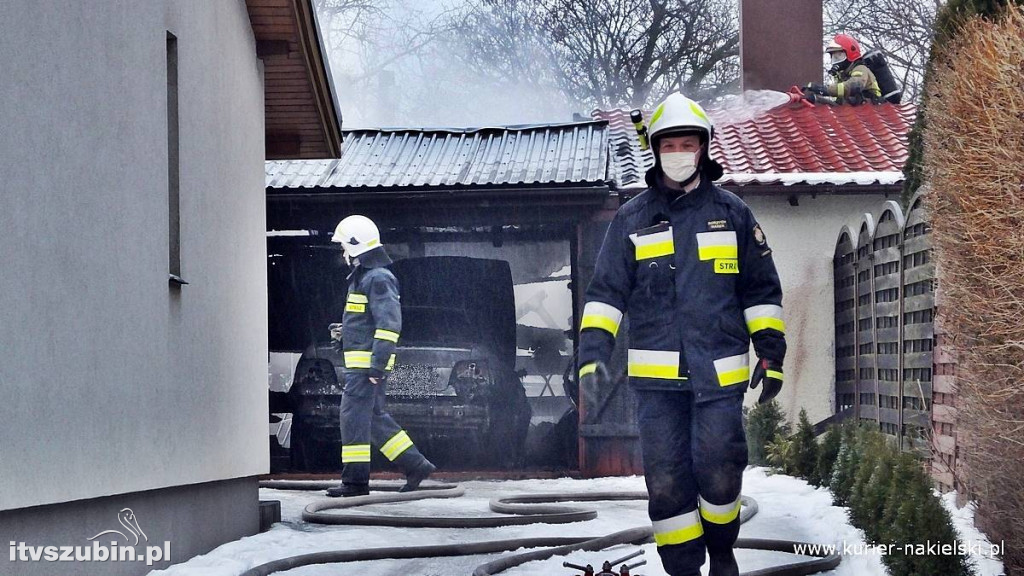 Pożar garażu w Sadkach i mieszkania w Nakle